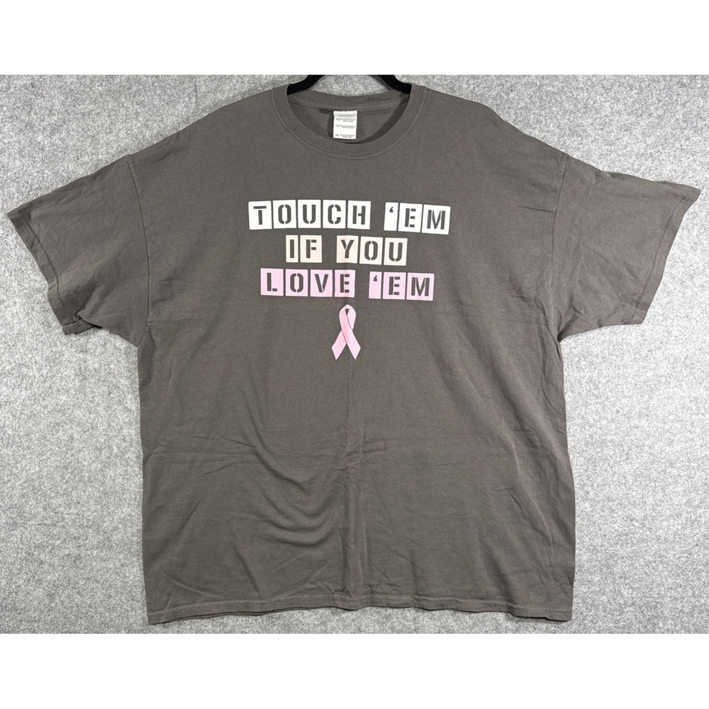 Gildan T-Shirt Unisex 2XL Grey Breast Cancer Awareness Pink Ribbon Graphic Tee